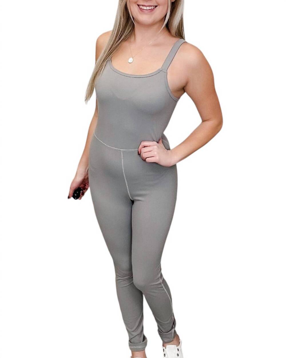 NEW WISHLIST balanced life fitted jumpsuit in grey